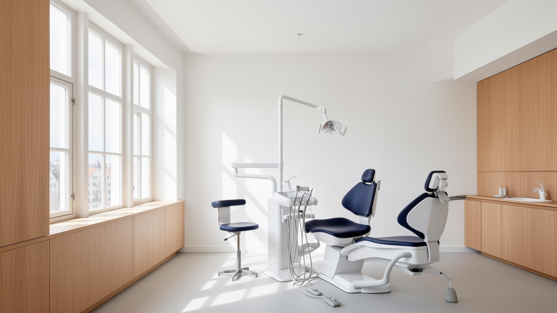 Zubní ordinace DENTA-VITA ve Stodůlkách (Praha 13) – moderní interiér s denním světlem